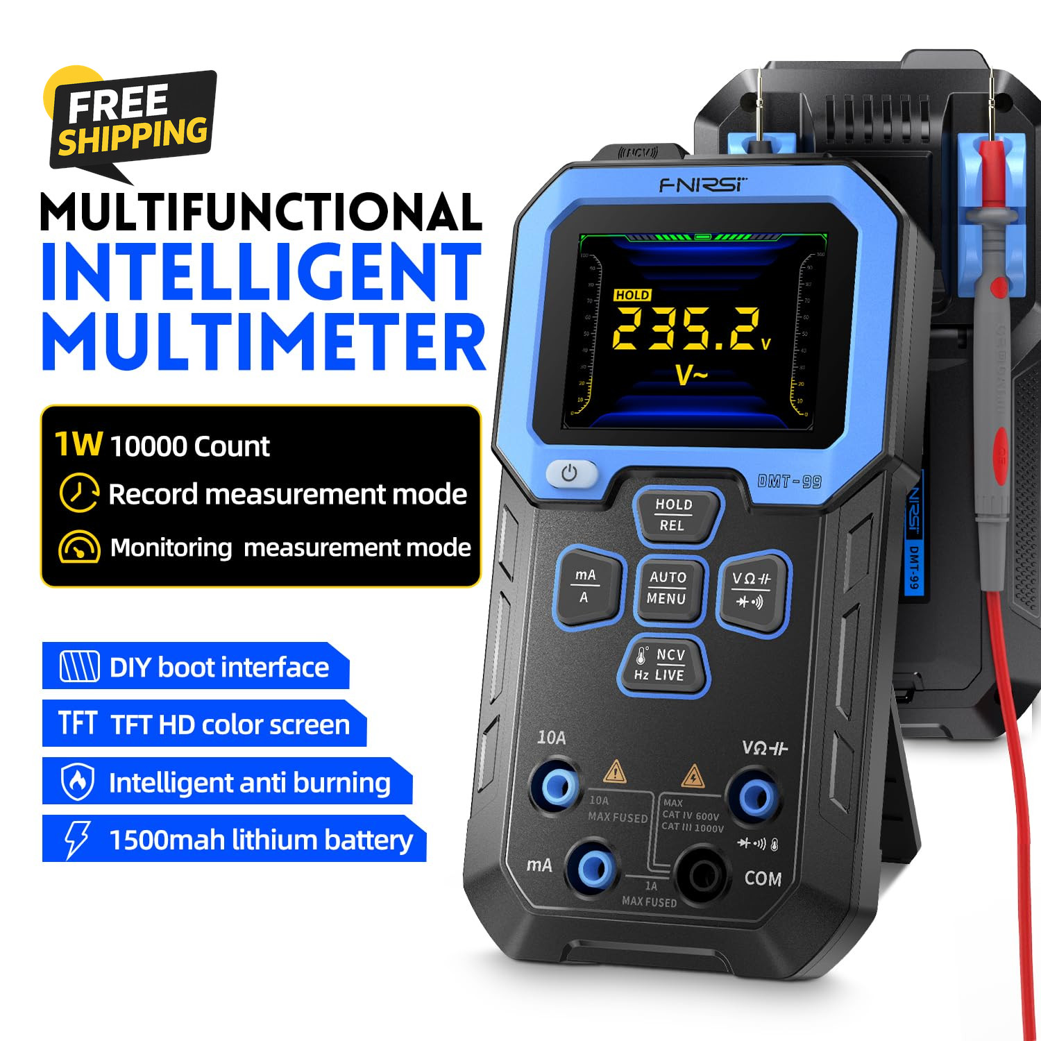 DMT-99 Digital Multimeter 9999 Counts TRMS Auto Ranging NCV Rechargeable Meter
