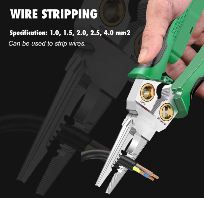 8-in-1 Wire Stripper Pliers: Compact Portable Multi-Function Green