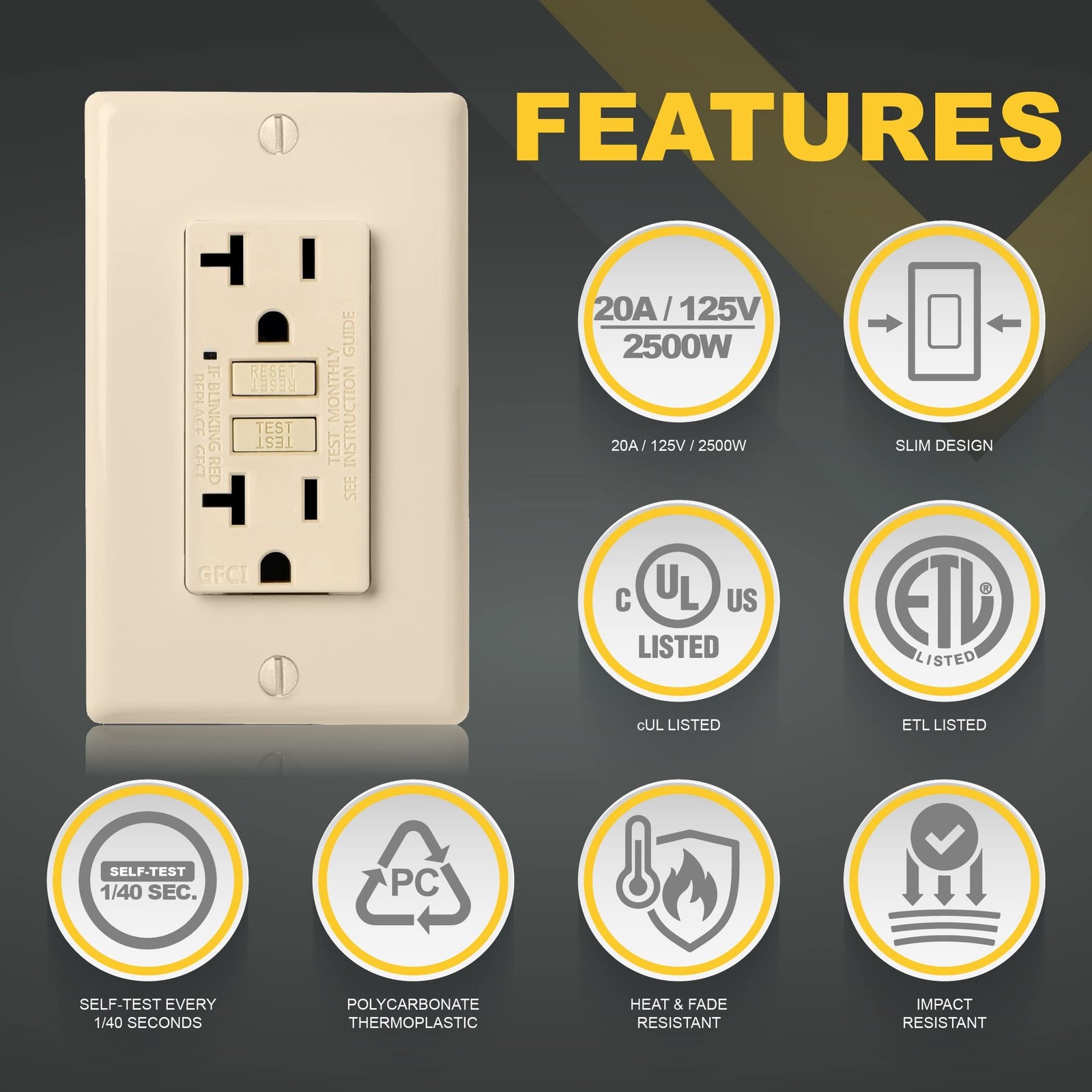 Faith 20A GFCI Outlet, ETL Listed, Non-Tamper-Resistant GFI Duplex Receptacle…