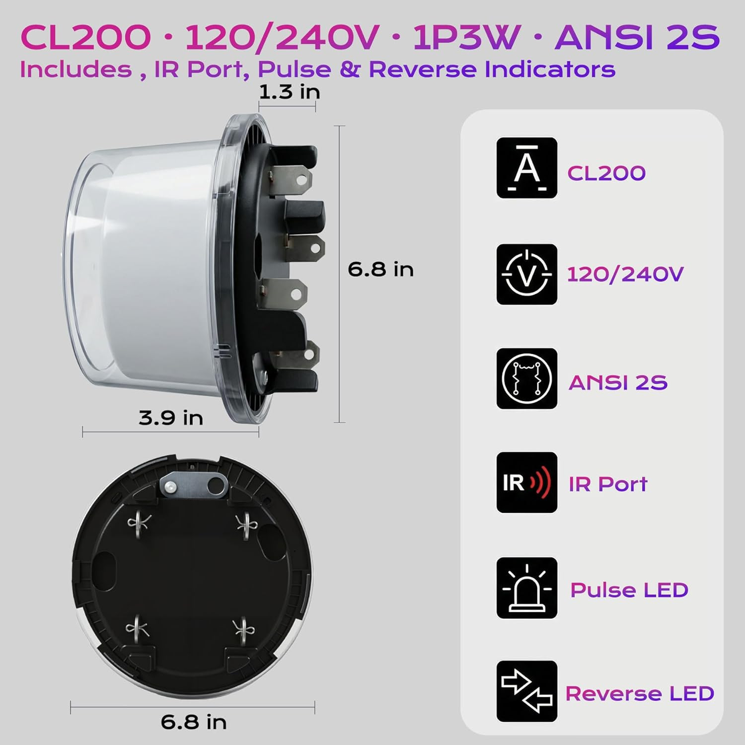 Digital Electric Sub Meter 120/240V CL200 kWh Meter ANSI 2S RV Landlord Submeter