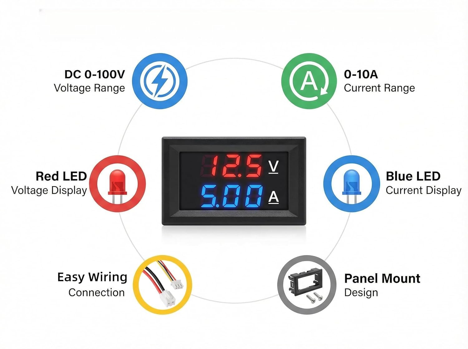 Efficient Dual-Color LED Digital Voltmeter – Mountable 0-100V 10A for Car & Boat