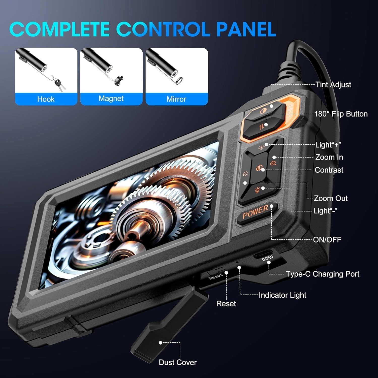 Cámara Endoscópica 1080P 4.3″ IPS IP67 para Auto y Plomería con Luz LED