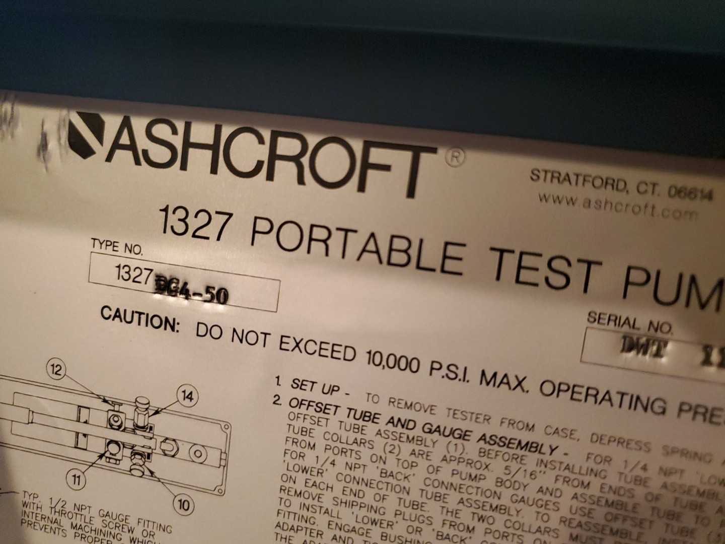 Ashcroft Portable Dead Weight Tester 5,000lb Hydraulic Pressure 1327 DG4-50