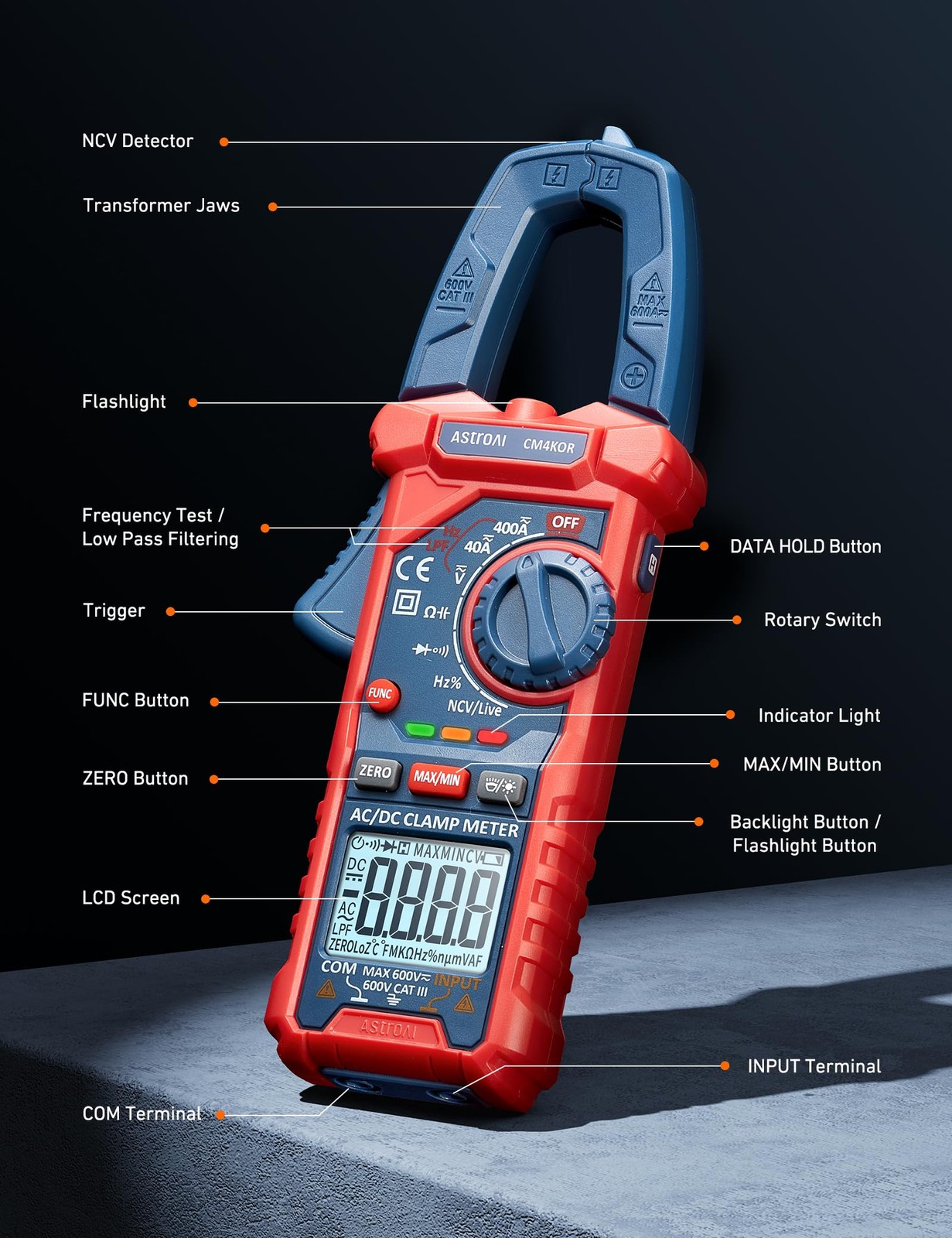 AstroAI Digital Clamp Meter Multimeter 4000 Counts 4000 Counts, Blue