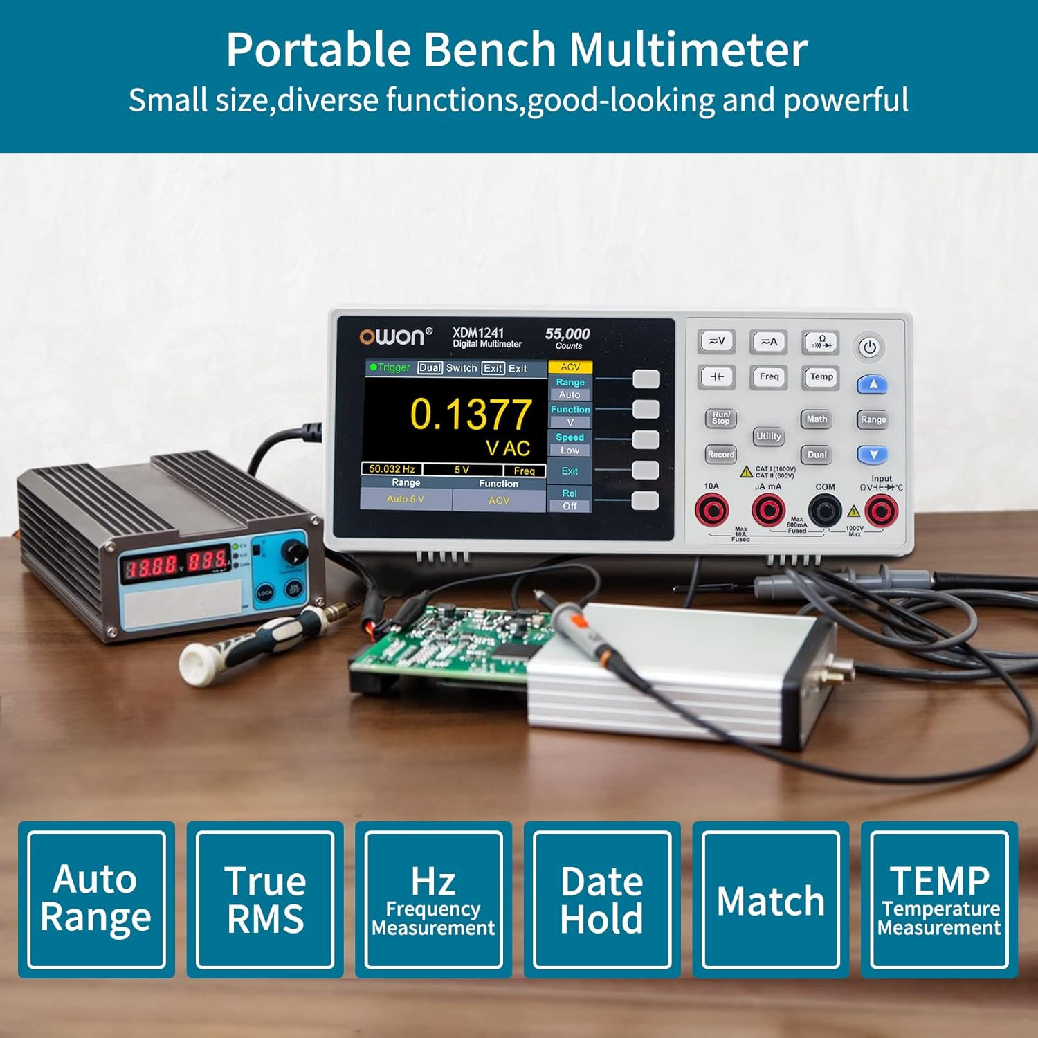 XDM1241 Portable Digital Multimeter,3.5In Desktop Digital Multimeters, 55000 Cou
