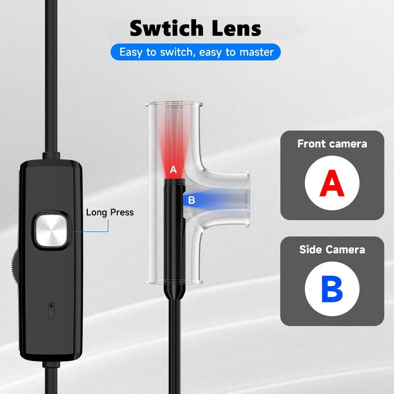 Dual Lens Borescope Endoscope Inspection Camera for iPhone iPad Samsung Android