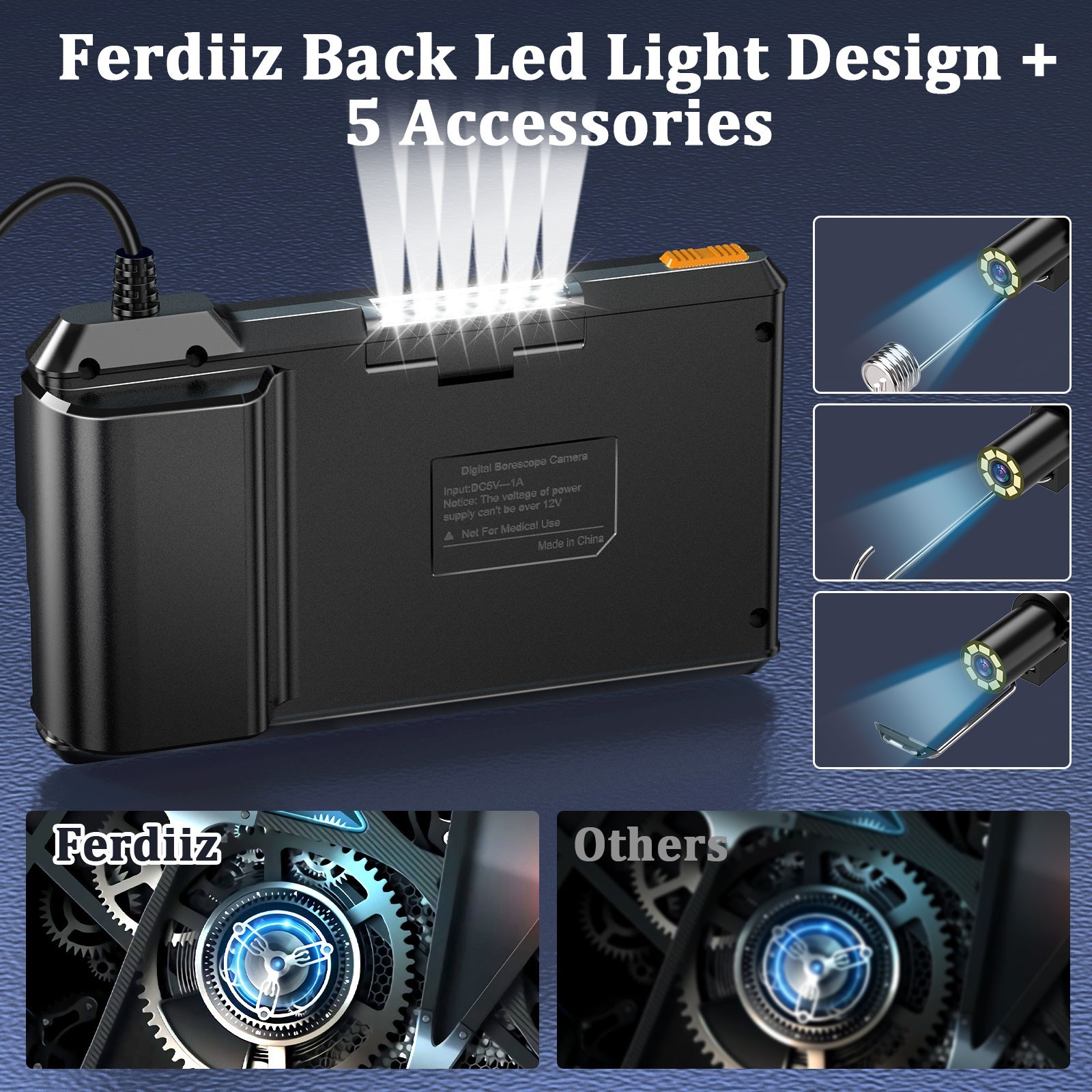 New HD Borescope Camera–1920P Resolution, 16.4ft Cable,8 LEDs For Automotive DIY