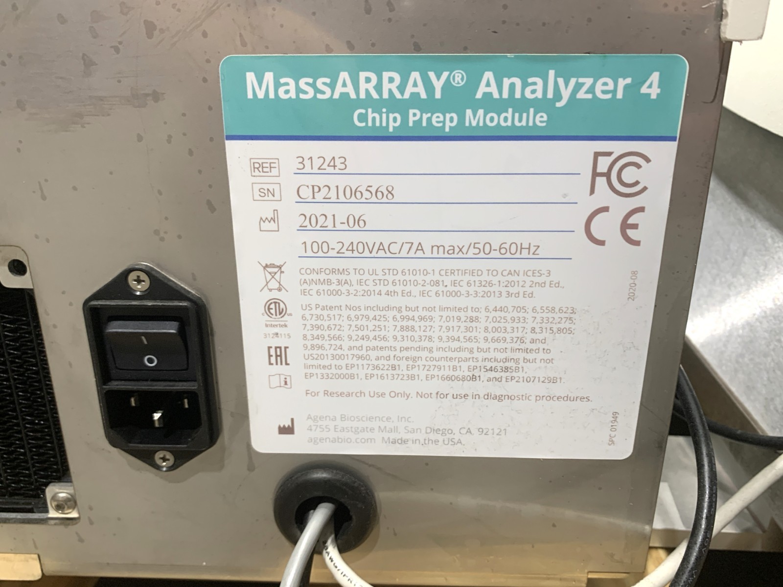 Agena Mass Array Analyzer 4 W/Chill Prep Module 100-240VAC Power Tested