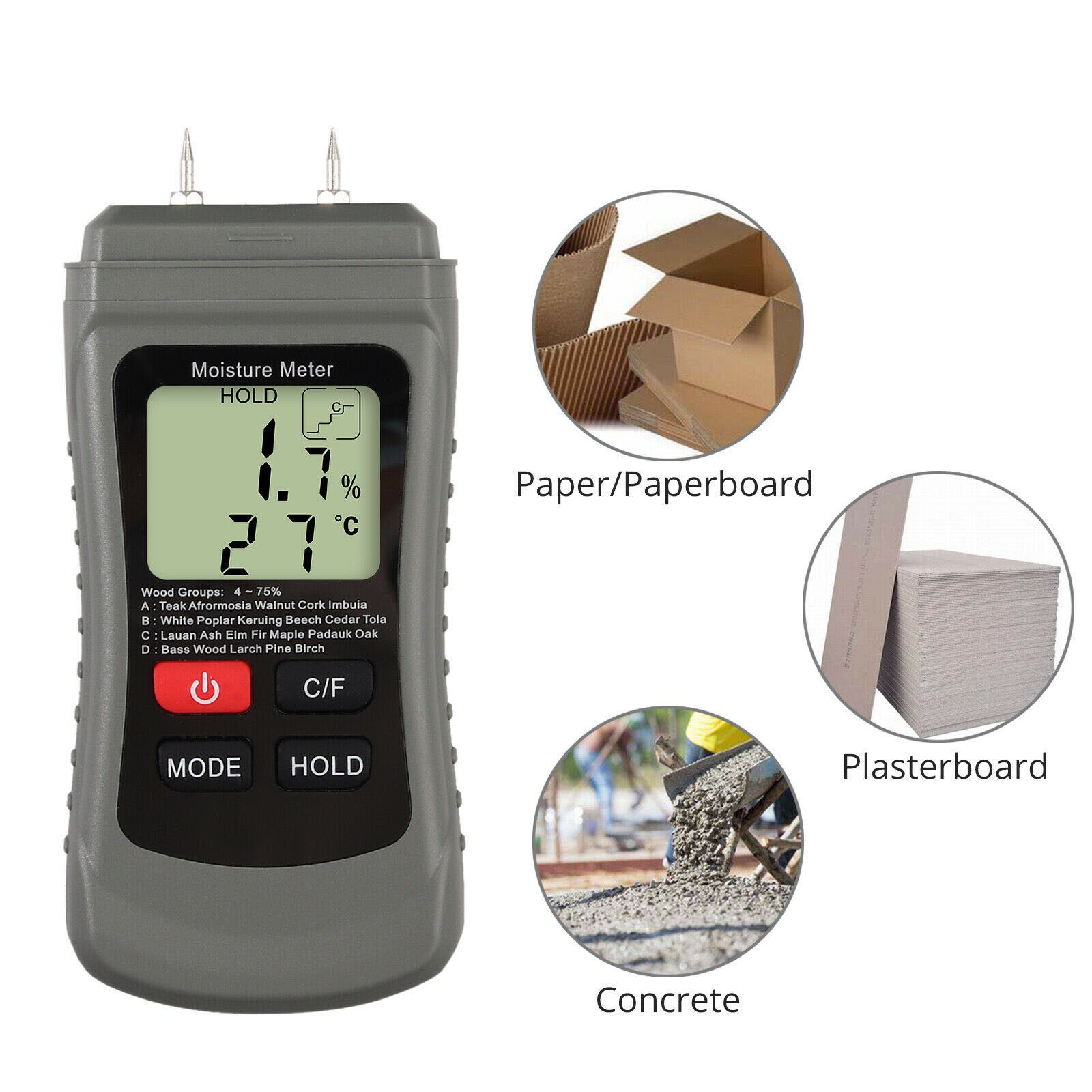 Digital LCD Wood Moisture Meter Detector Tester Wood Firewood Paper Cardboard