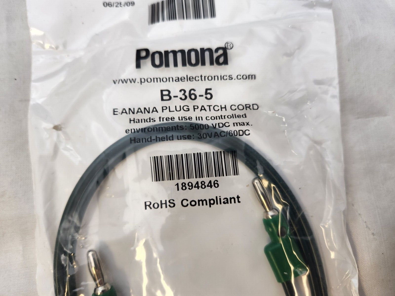 Pomona B-36-5 Stacking Banana Plug Patch Cord, Green, 36 In.