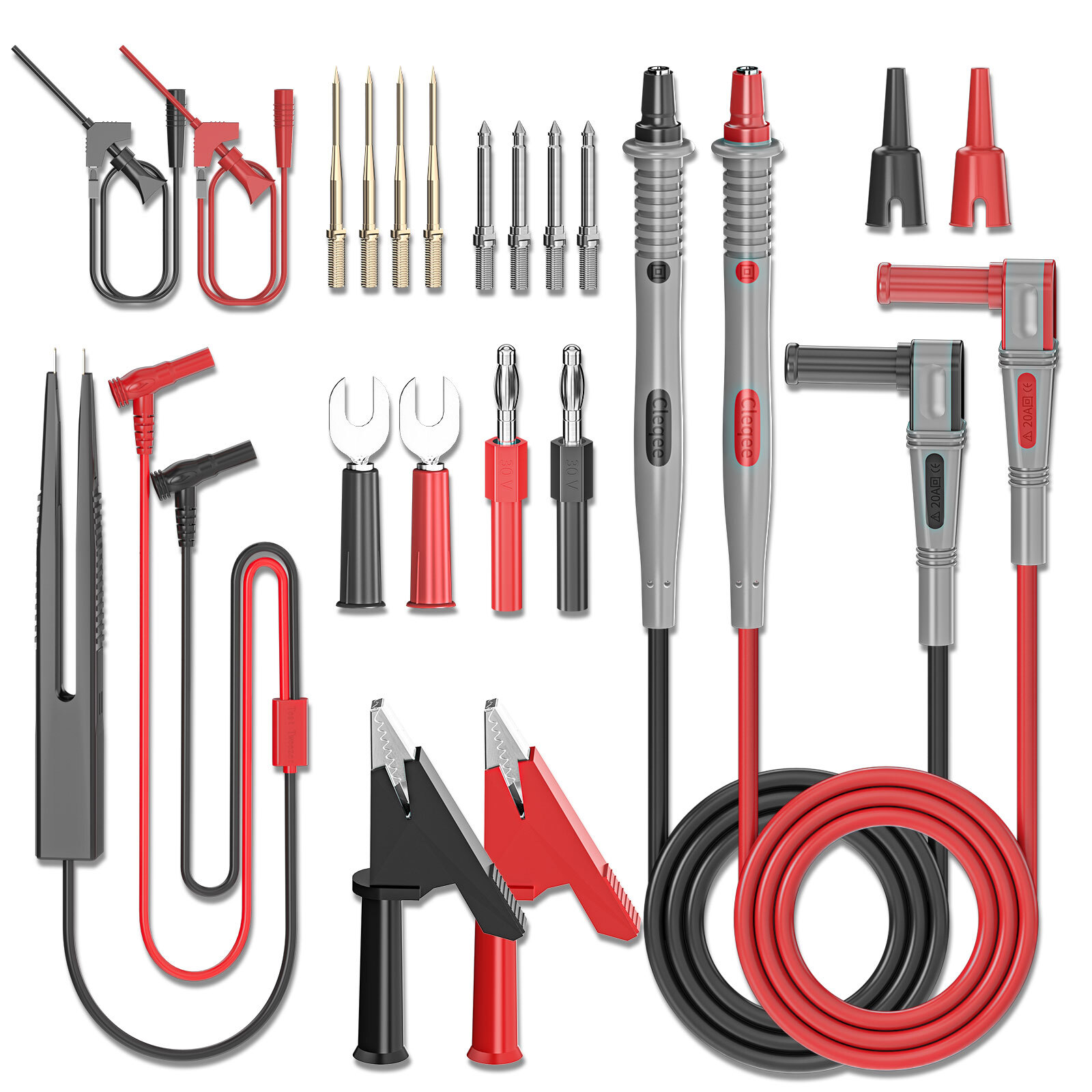 Multimeter Test Lead Kit with Alligator Clip Banana Plug Digital Electric 21PCS