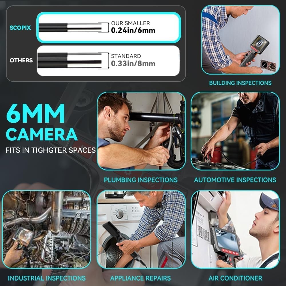 0.24 Inch Articulating Borescope Camera, 1080P HD, 4.3 Inch Display, With Light