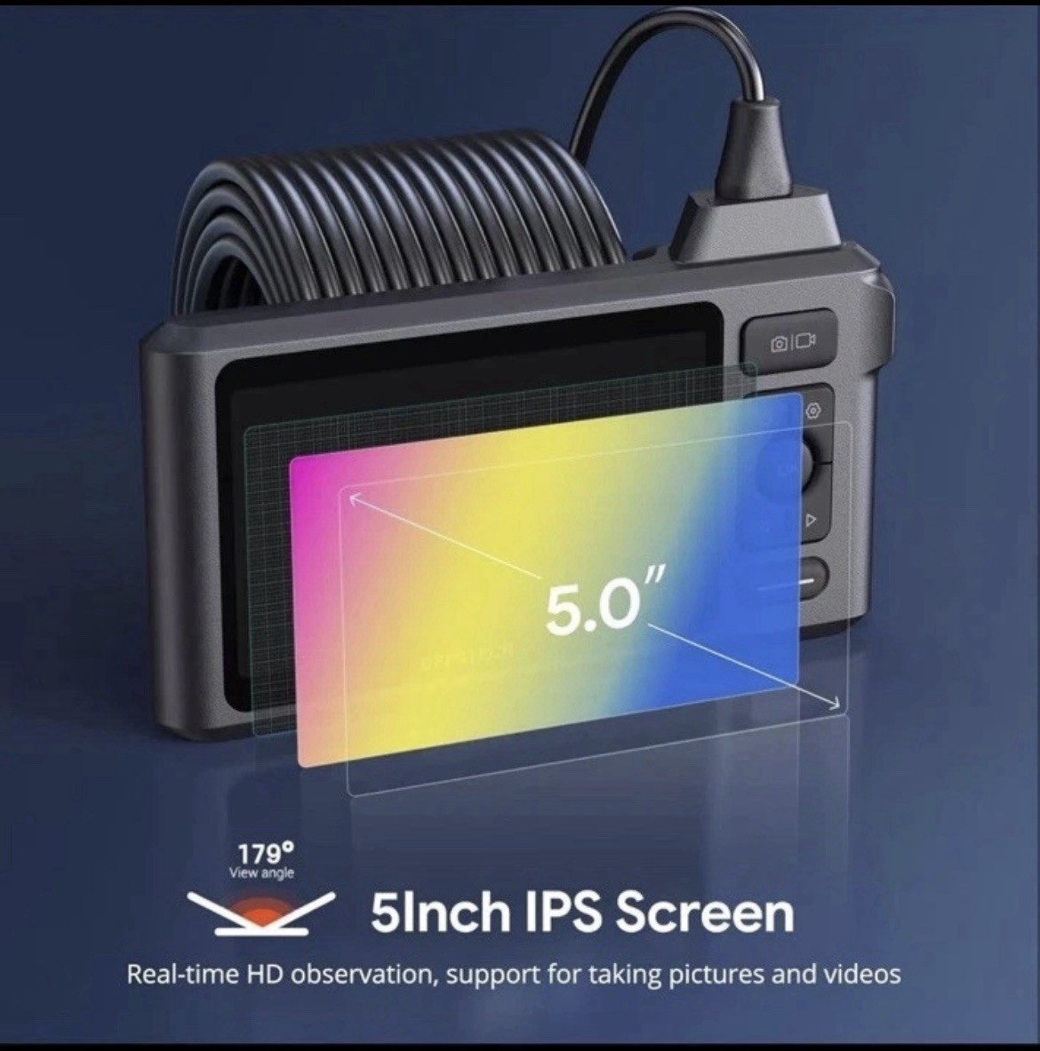 DEPSTECH 1080P Dual Lens Endoscope 7.9mm 50FT Sewer Inspection Camera with Case.