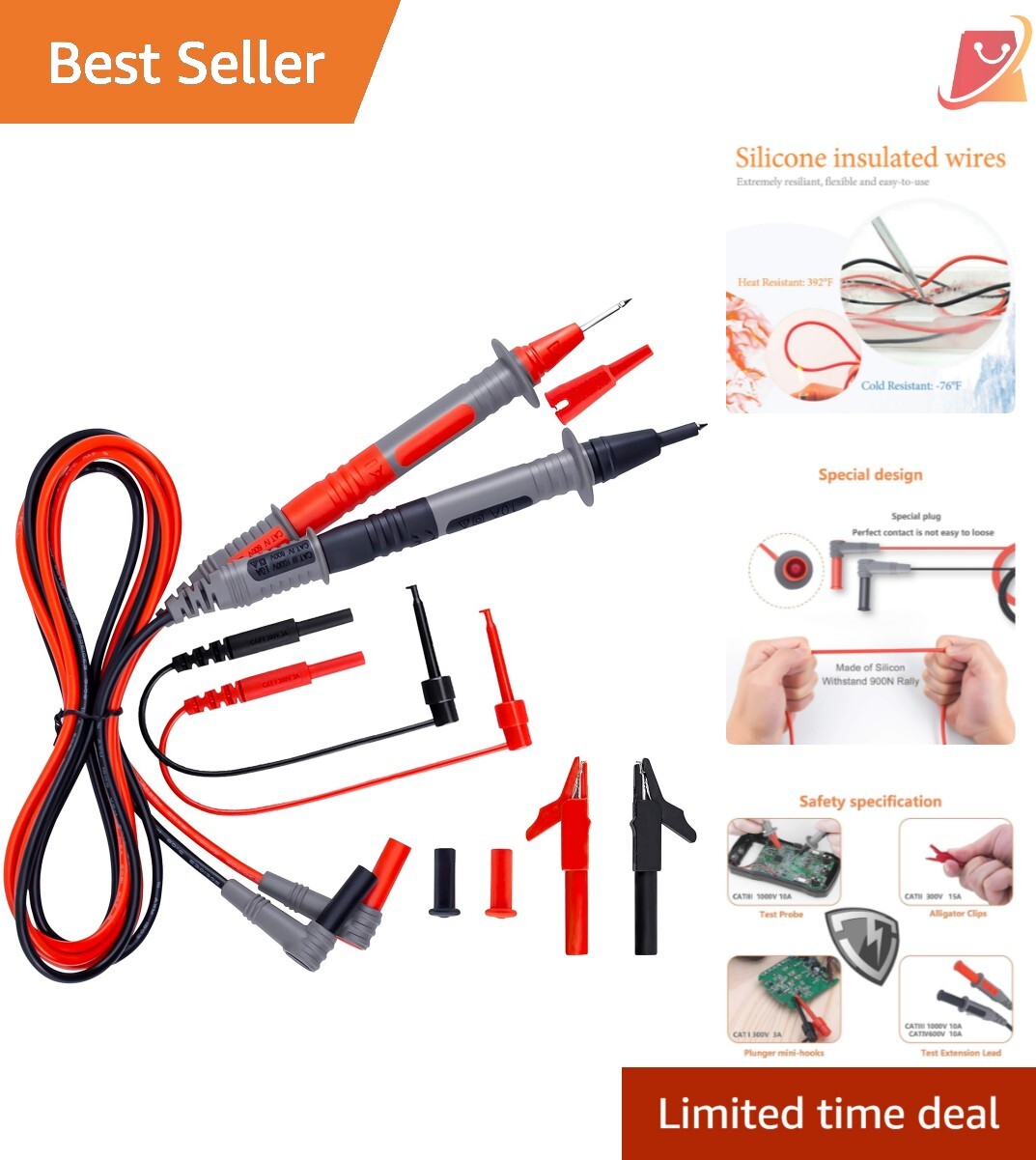 9PCS High-Quality Silicone Leads Kit for Fluke, AstroAI, INNOVA Multimeters