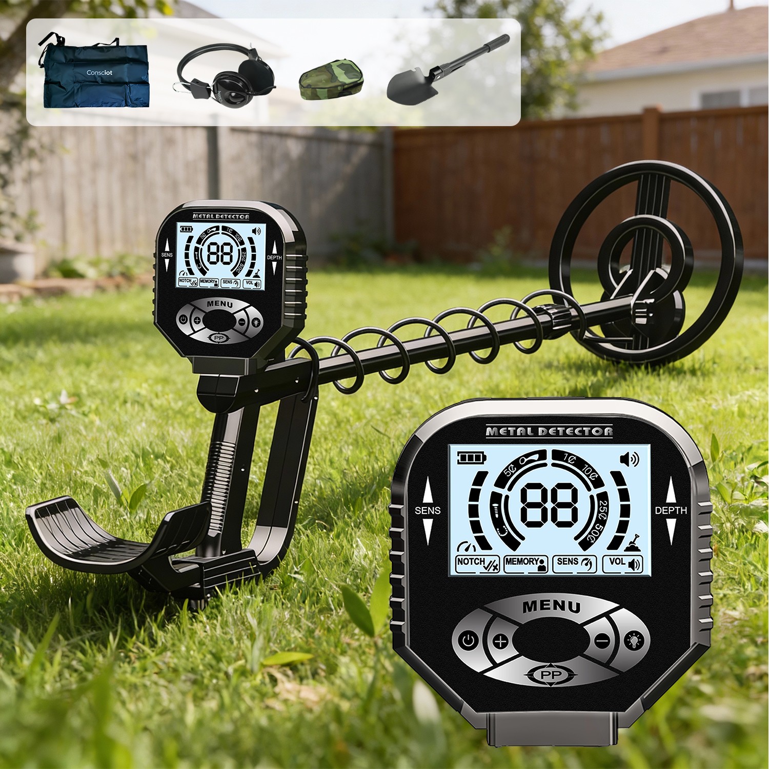 LCD Metal Detector for Adults Professional Gold Detector 8 in Coil Waterproof