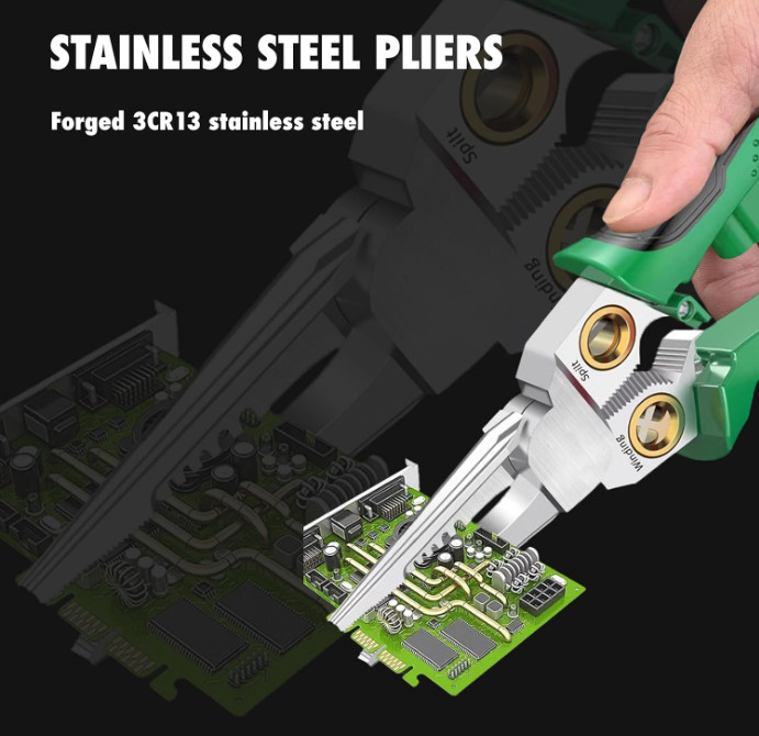 8-in-1 Wire Stripper Pliers: Compact Portable Multi-Function Green