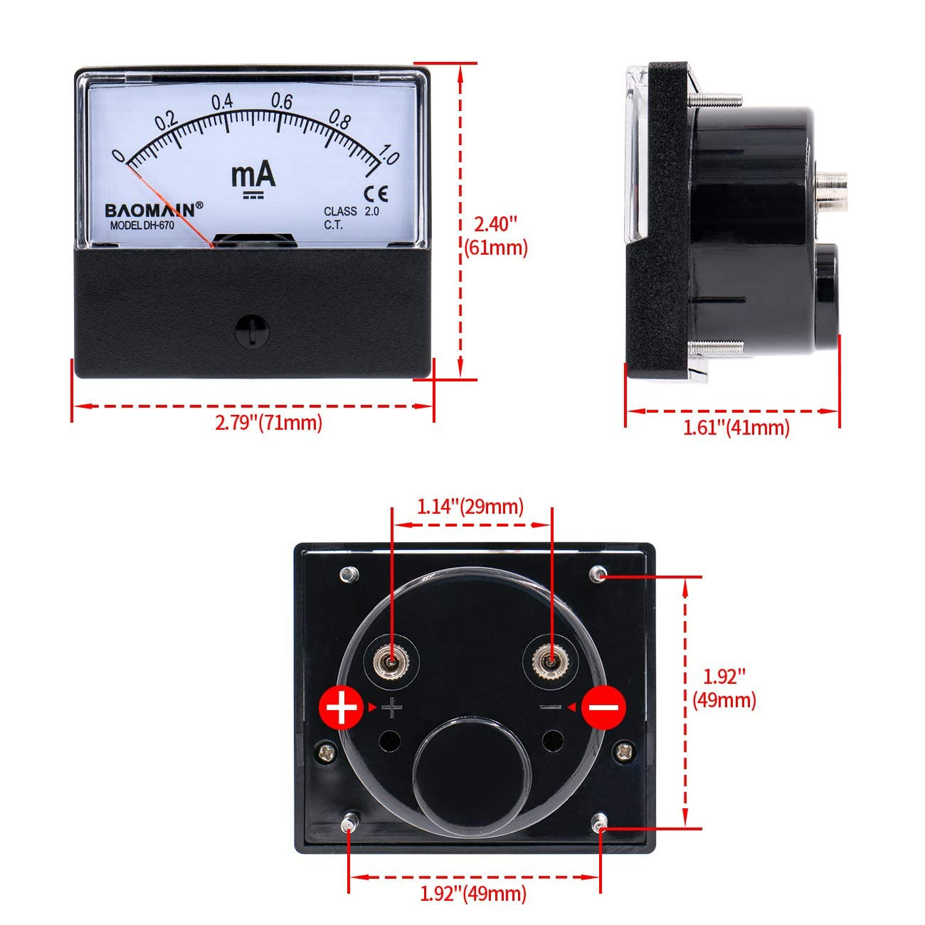 Ammeter DH-670 DC 0-1 Ma Rectangular Ampere Needle Panel Meter Gauge Amperemeter