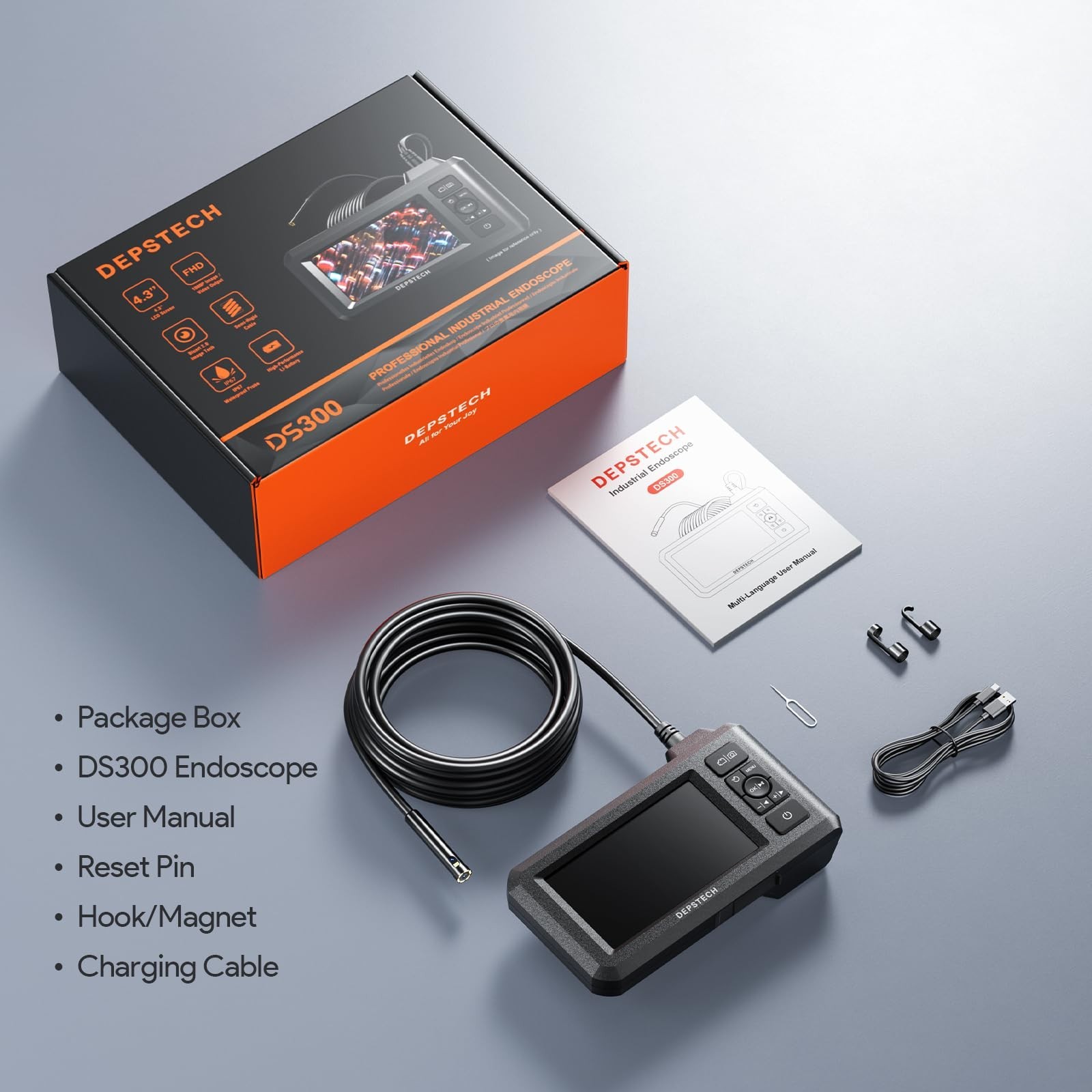 Dual Lens Endoscope Camera 16.5FT, 1080P HD, Waterproof Borescope for Automotive