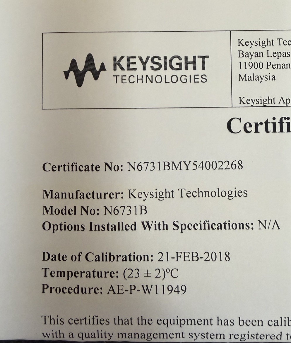 Keysight Technologies N6731B DC Power Supply Module 20V 5A 100W SMPS 1CH