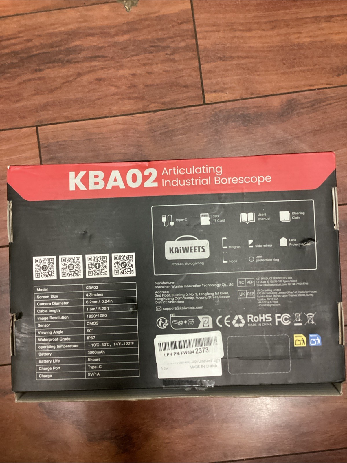 KAIWEETS KBA02 Articulating Borescope 1.6m 6.2mm 1080P LCD Waterproof