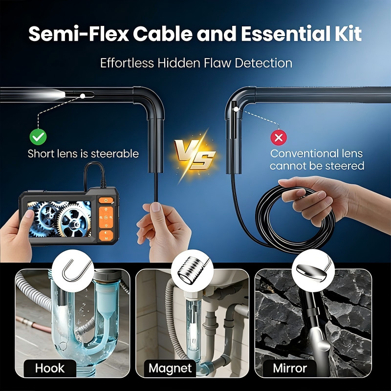 Endoscope Upgrade with Light Dual Lens 4.3 Inch IPS Screen with 8 LED lights
