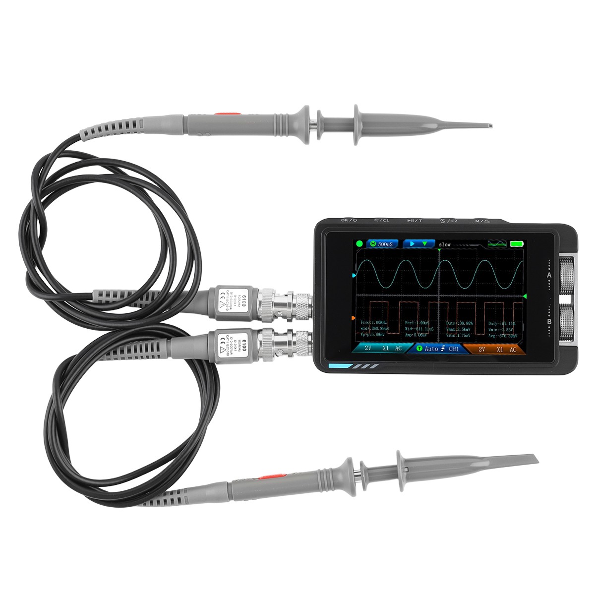 2-in-1 FNIRSI DS215H 3.5″ Handheld Oscilloscope 50MHz 2-Channel + 2x P6100 Probe