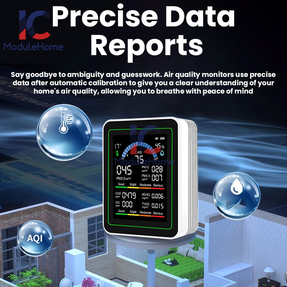 10-in-1 Air Quality Detector PM2.5 PM10 PM HCHO TVOC CO CO2 Formaldehyde Monitor