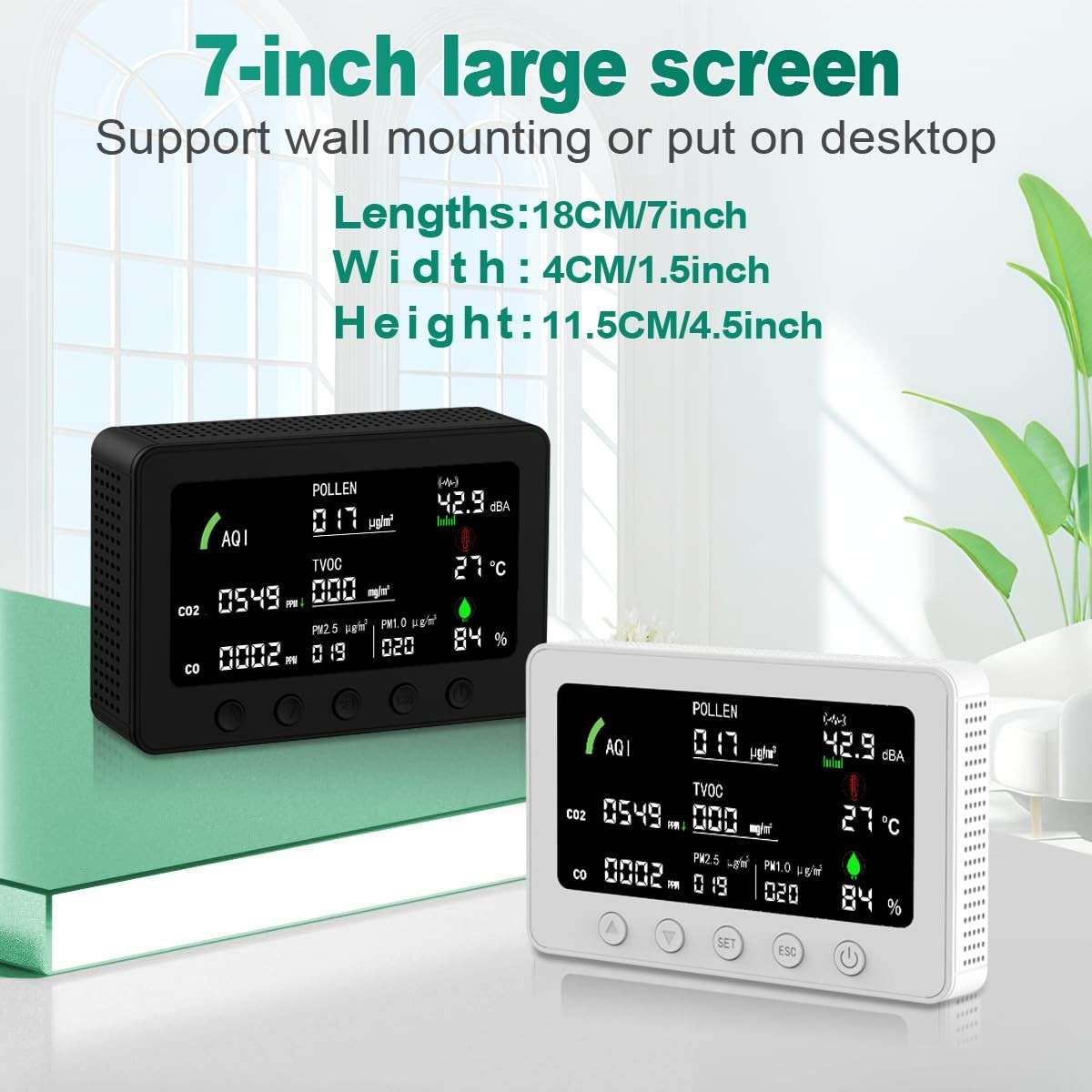 10 in 1 Indoor Air Quality Monitor 7″ Display App CO2 PM2.5 for Home & Office