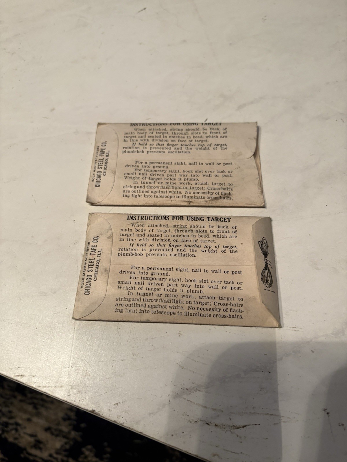 TWO Surveyor’s Chicago Steel Tape Co Plumb Bob String Target Pocket Lining Pole