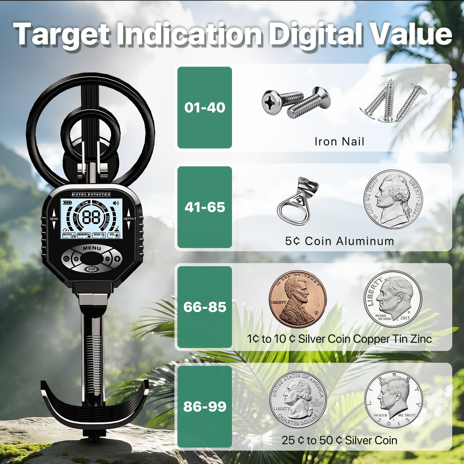 LCD Metal Detector for Adults Professional Gold Detector 8 in Coil Waterproof