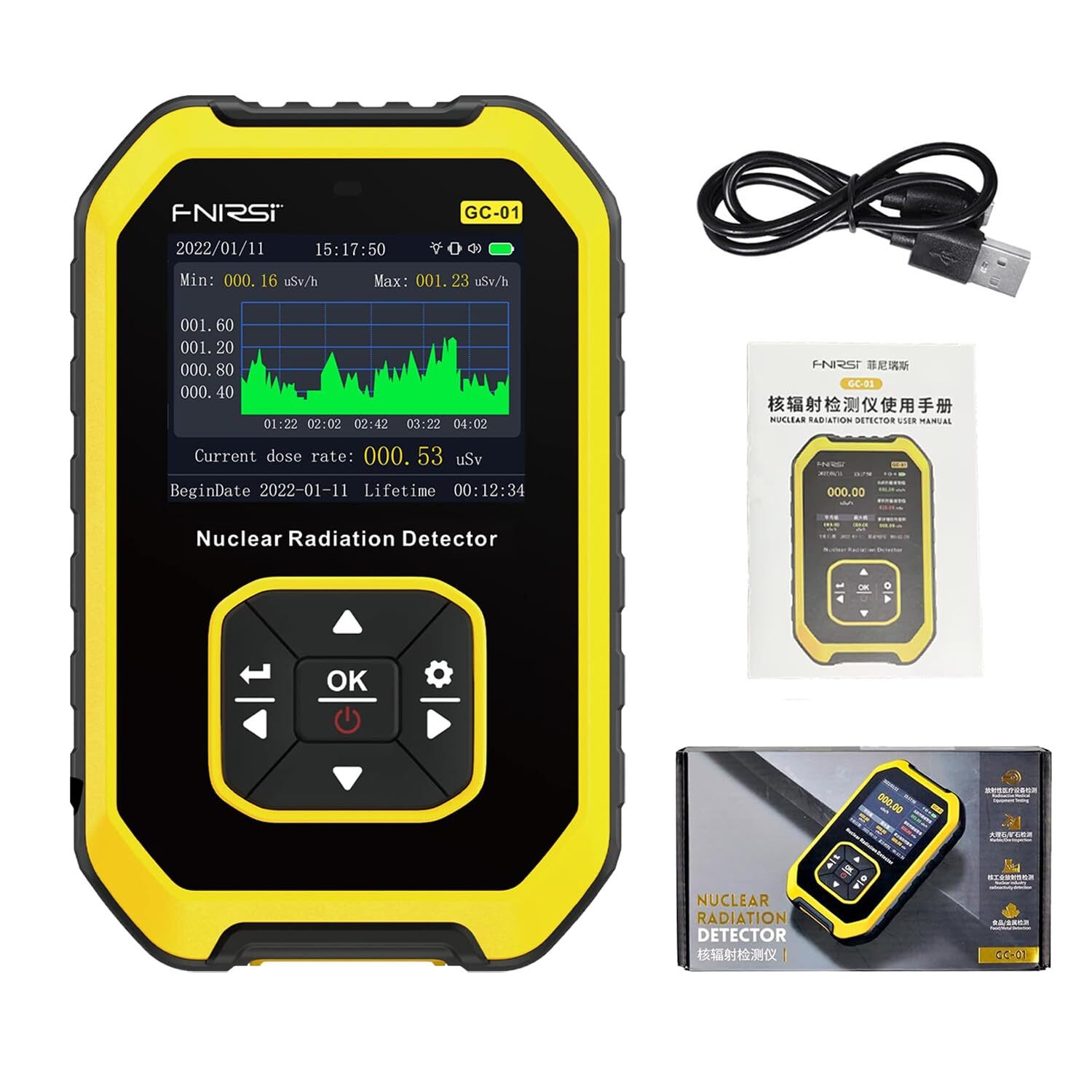 Portable Nuclear Radiation Detector GM Geiger Counter X-ray γ-rayβ-ray Dosimeter