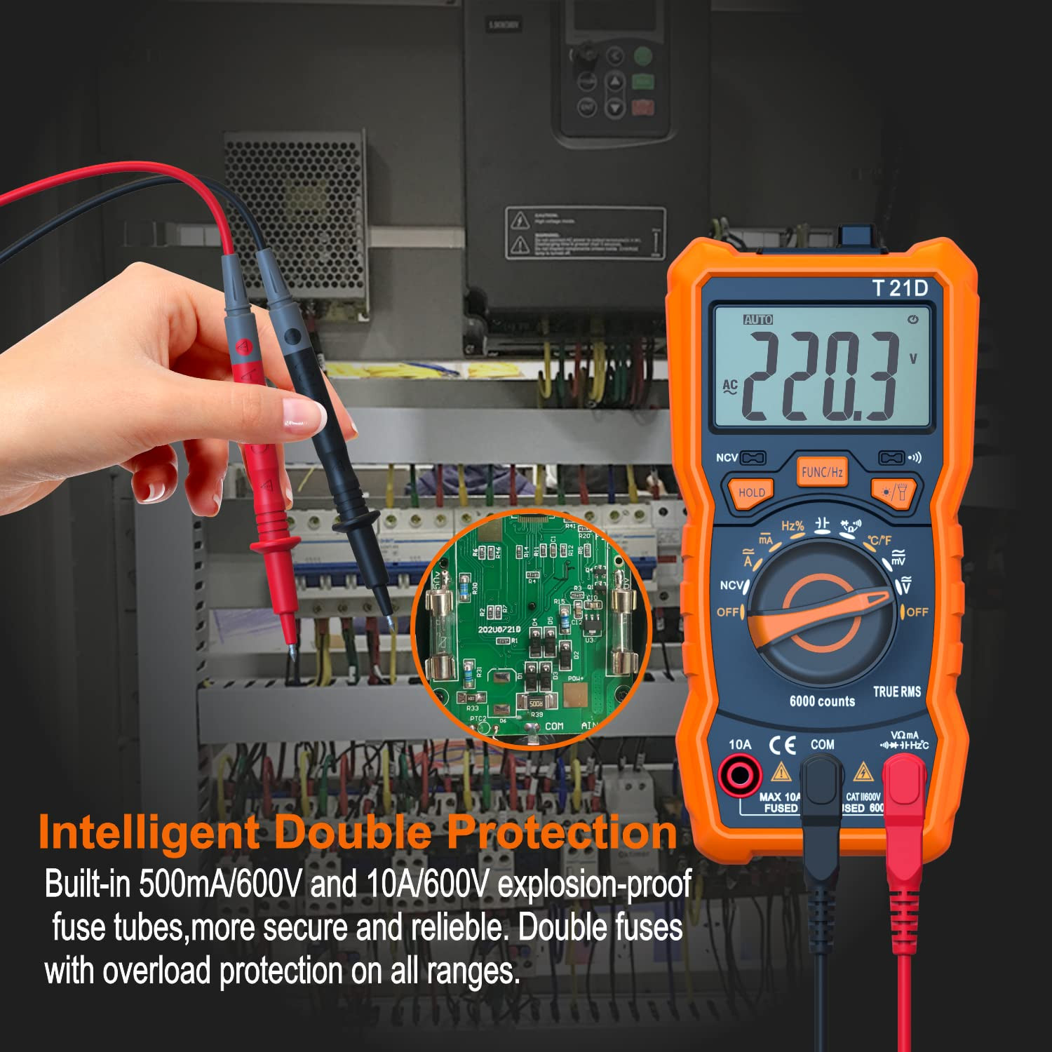 Auto-Ranging Digital Multimeter, TRMS 6000 Counts AC DC Voltmeter Ohm Volt Amp