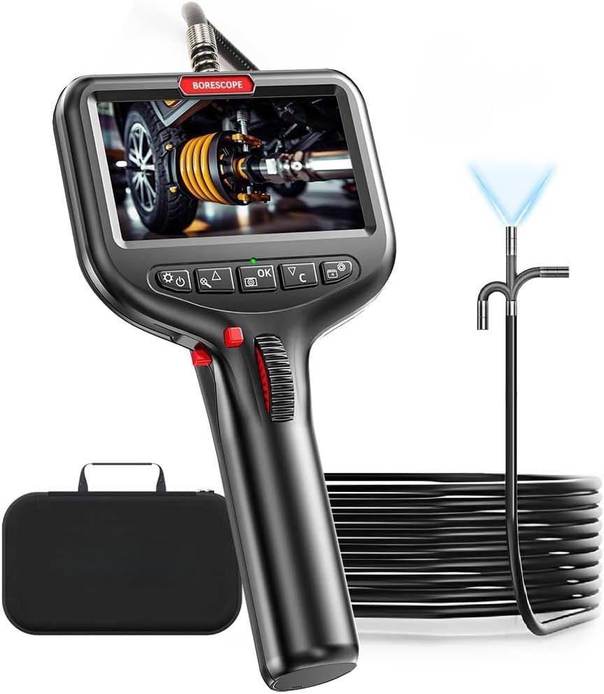 0.24 Inch Articulating Borescope Camera, 1080P HD, 4.3 Inch Display, With Light