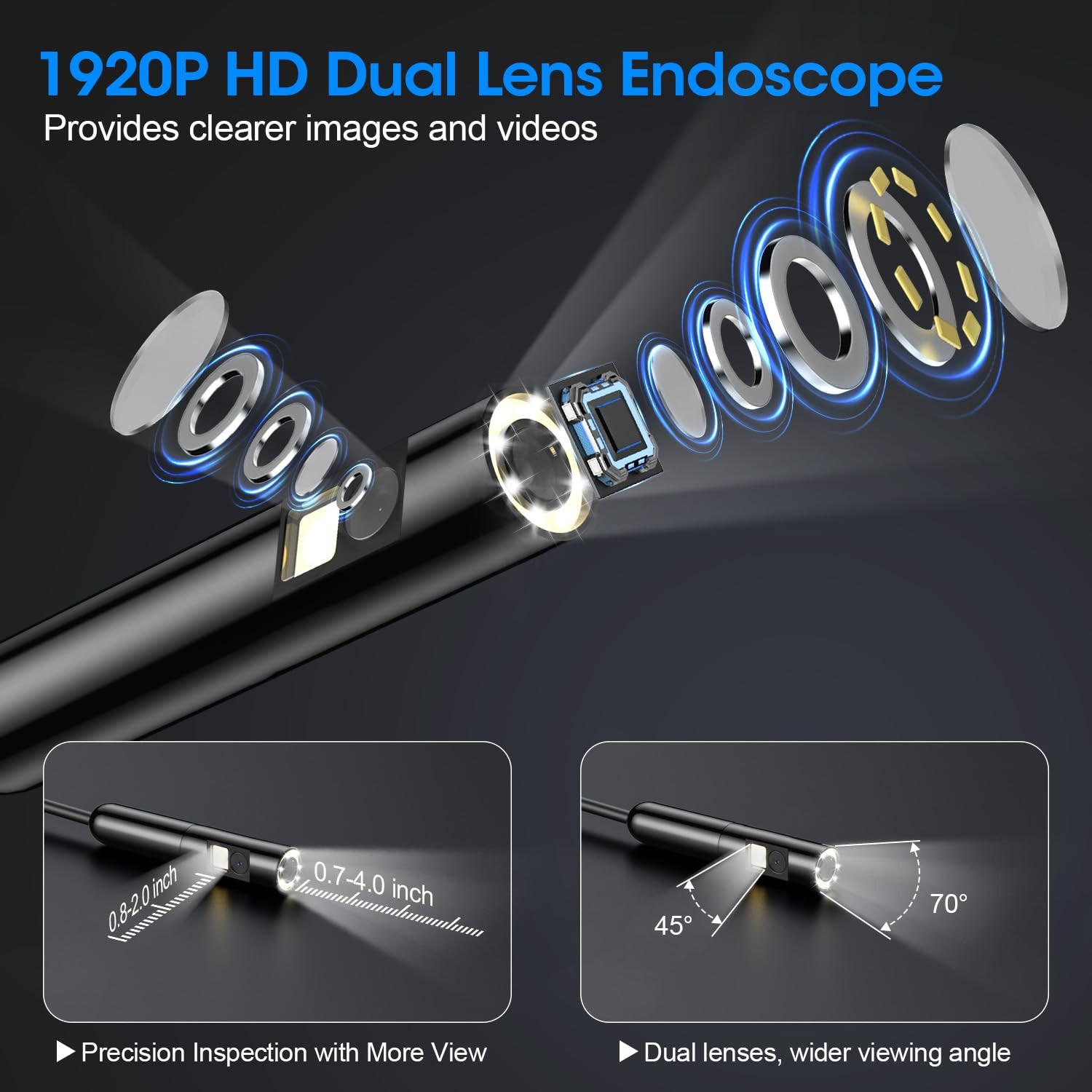 Dual Lens 16.4FT Borescope Inspection Camera