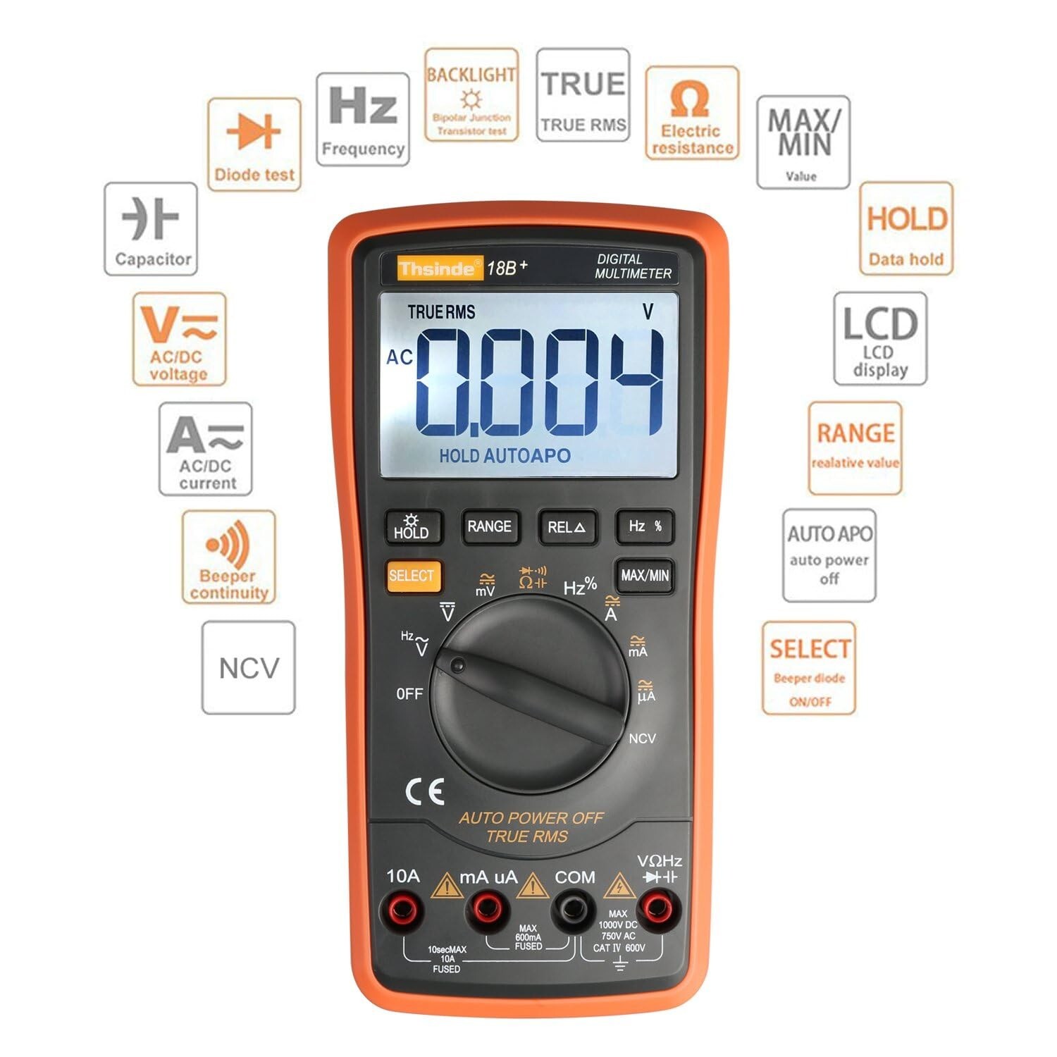 Auto Ranging Digital Multimeter TRMS 6000 with Battery Alligator Clips Test Lead