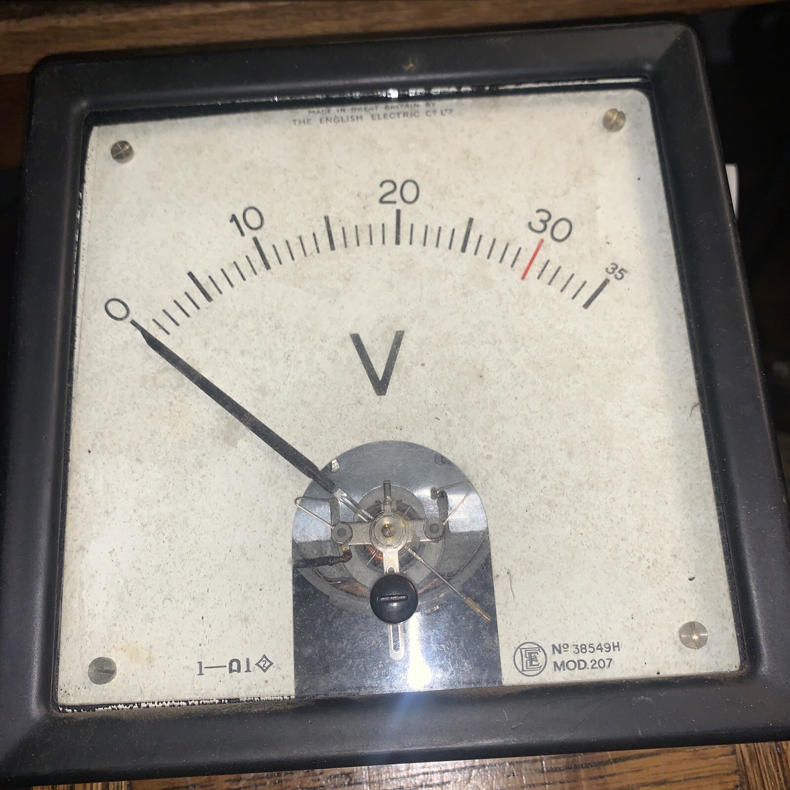English Electric 6-1/2″ *Vintage* Square Panel Meter 0-35 V model 207 steam punk