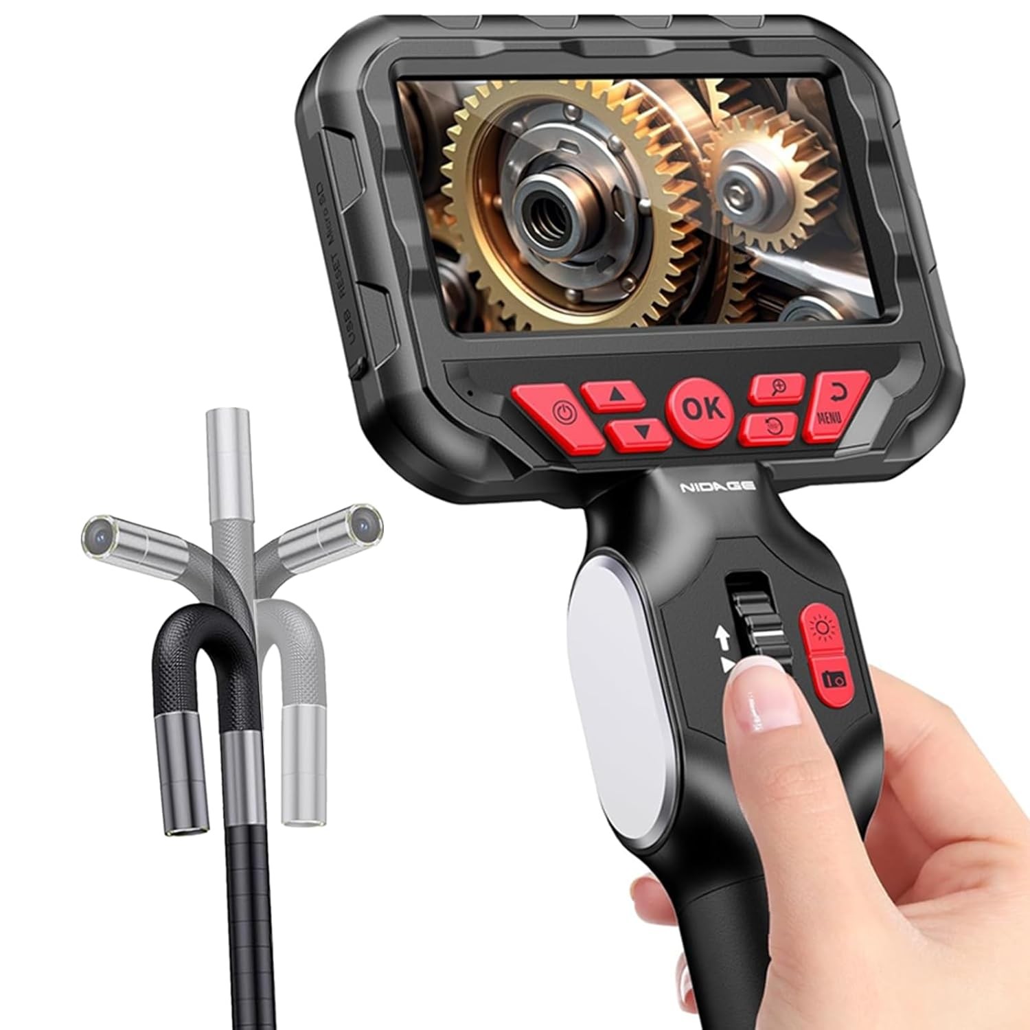 5.2FT Flexible Fiber Optic Scope Camera with Light, Two-Way Articulating Endosco