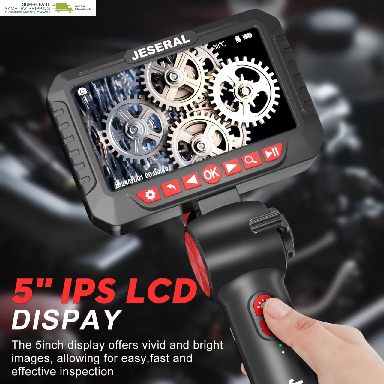 HD 1080P Inspection Camera Screen with 6 Led Light, Endoscope with 6.2Mm Len IP6