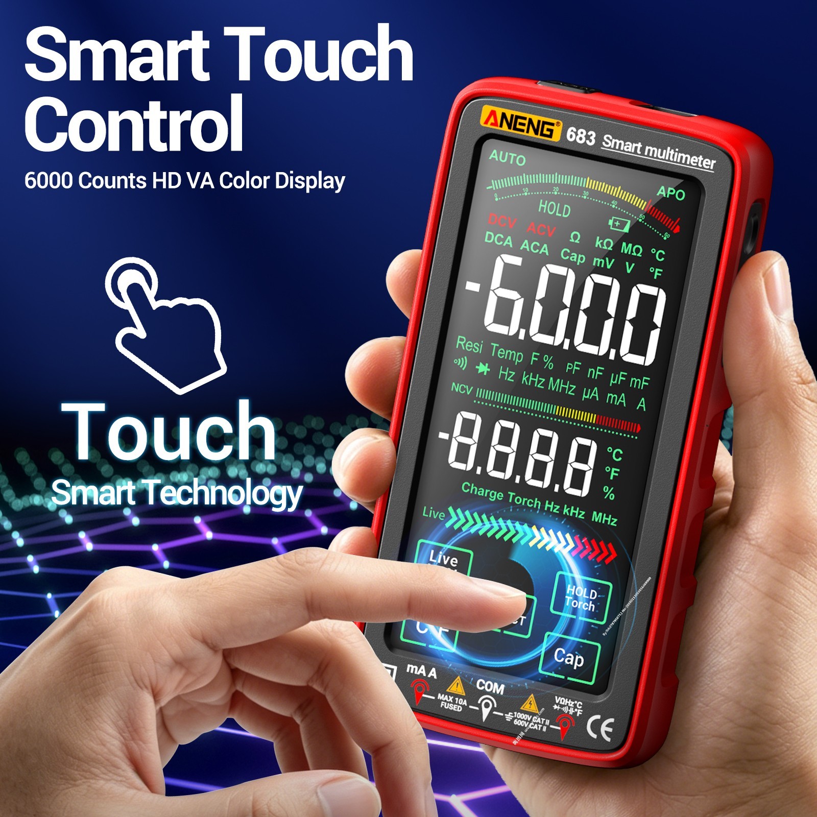 ANENG 683 Smart Touch Multimeter Rechargeable 6000 Counts True RMS AC DC Tester