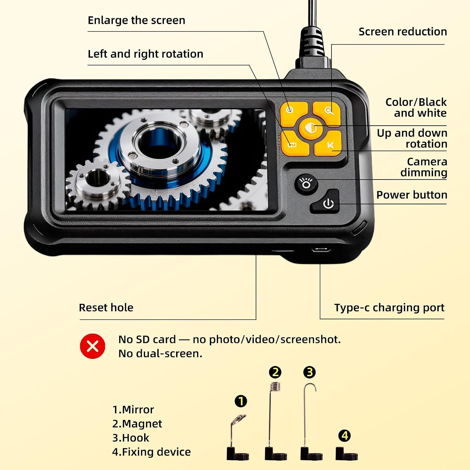 Industrial 1080P Inspection Camera with Lighting – 4.3 Inch Screen & Accessories