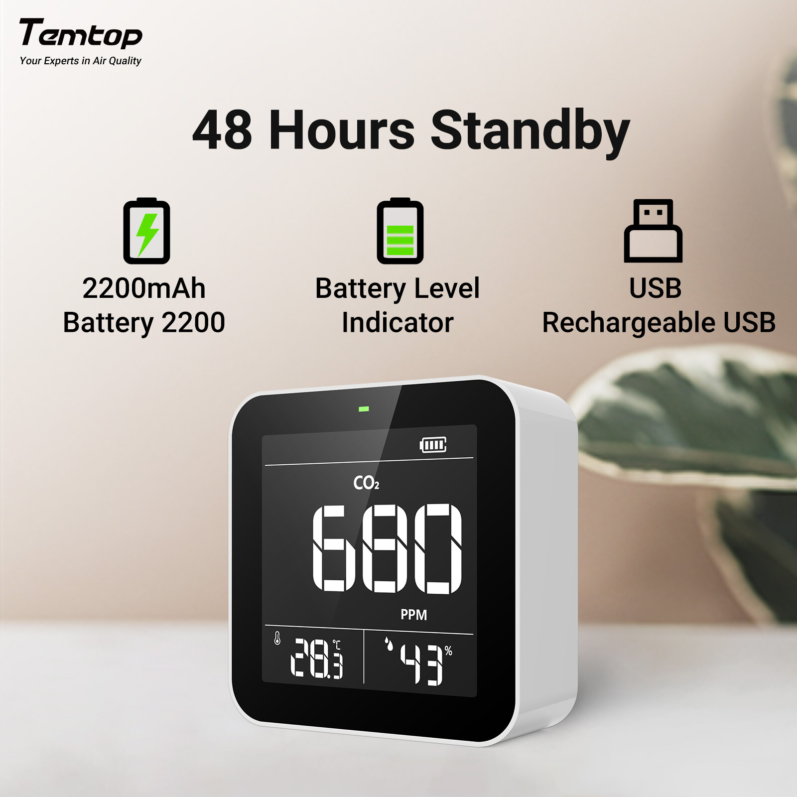 Temtop 8-in-1 Air Quality Monitor Detector PM2.5/10/AQI/HCHO T&H, LKC-1000S+2ND