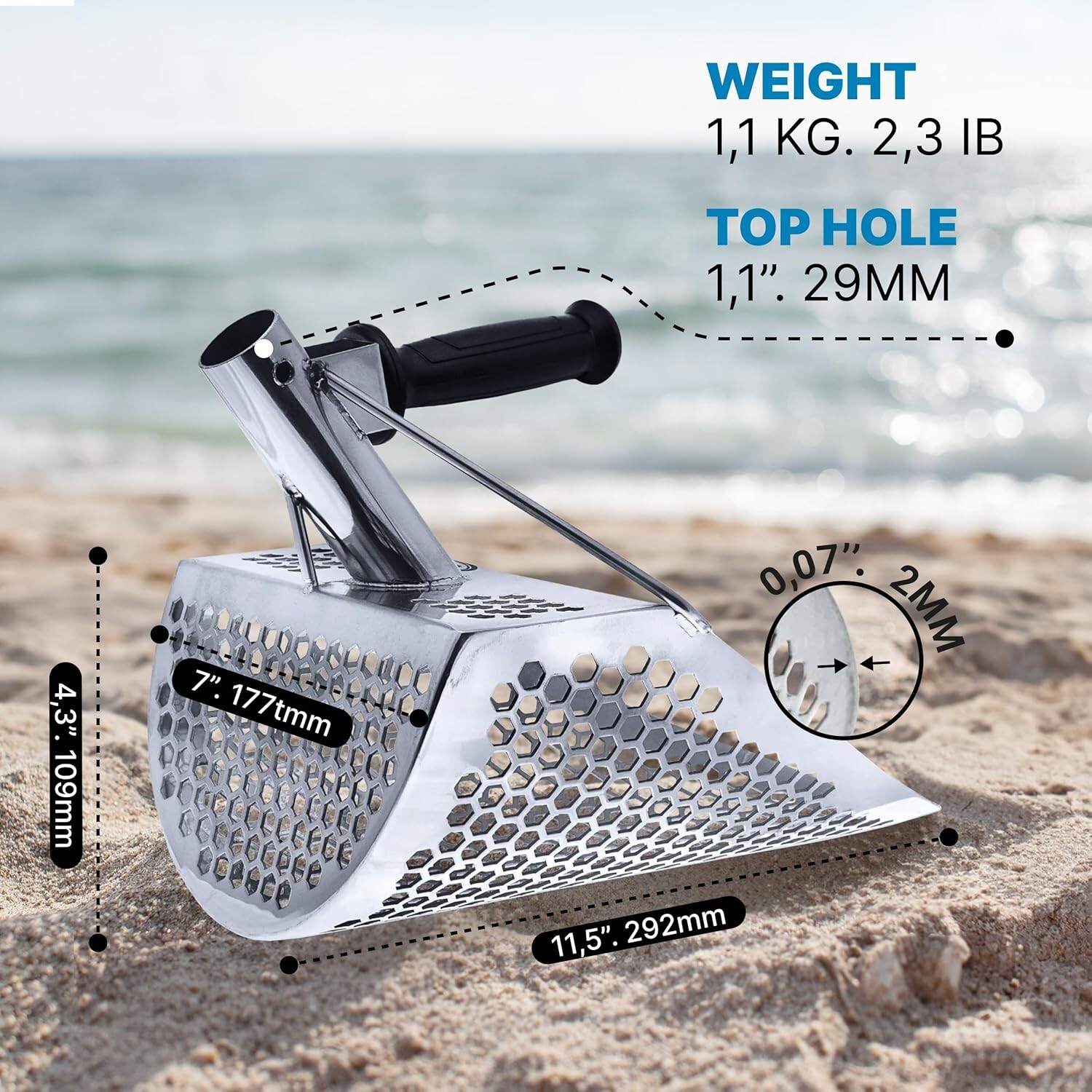 CKG Beach Sand Scoop Metal Detector Shovel Sifter Long Carbon Fiber Handle Pole