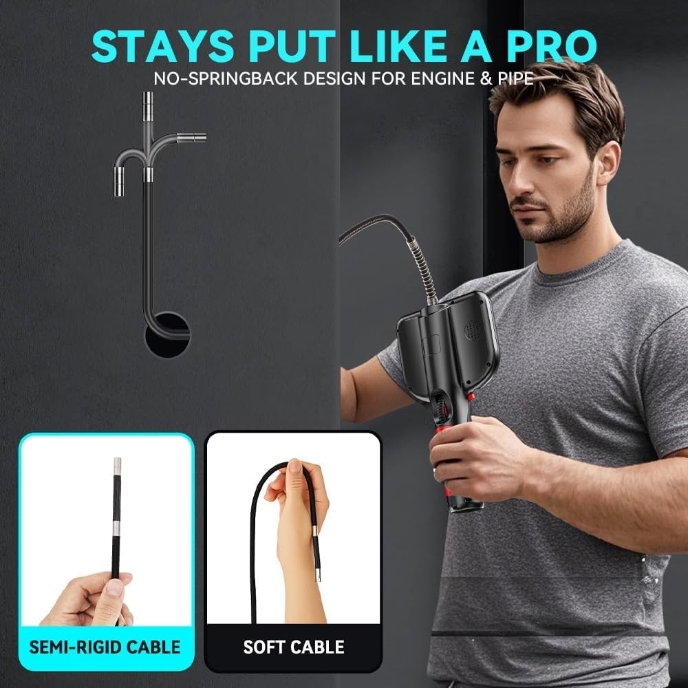 0.24 Inch Articulating Borescope Camera, 1080P HD, 4.3 Inch Display, With Light