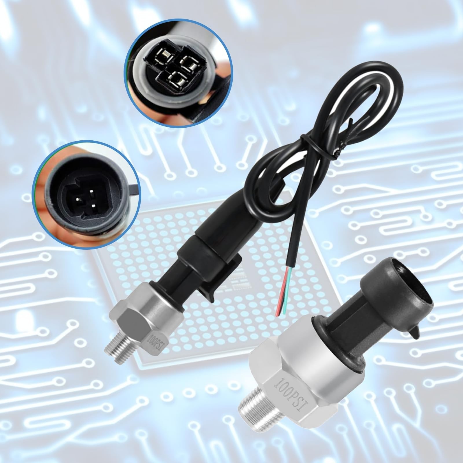 100 PSI Fuel Pressure Sensor, Oil Fuel Pressure Transducer Sender with 1/8″-2…