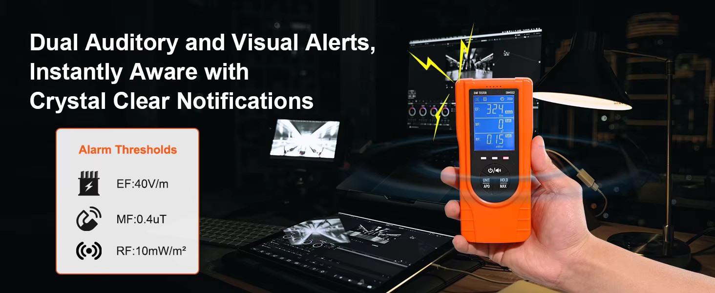 3-in-1 EMF Meter 5Hz-3.5GHz Rechargeable LCD EMF Radiation Tester Handheld Scans