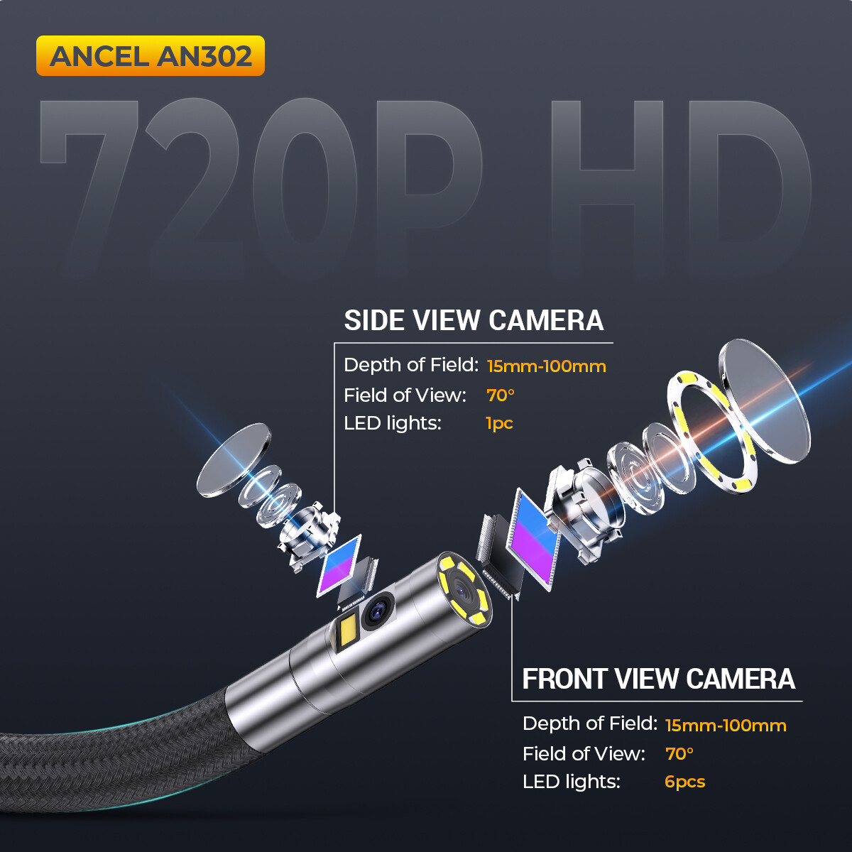 6.5mm 4.3Inch Articulating Borescope Endoscope Inspection Camera With 7LED Light