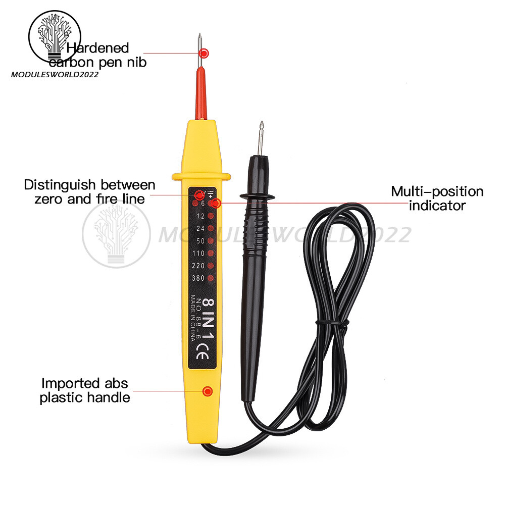 8-In-1 Car Electric Voltage Tester Detector A380 Polarity Test Pen AC DC 6V-380V