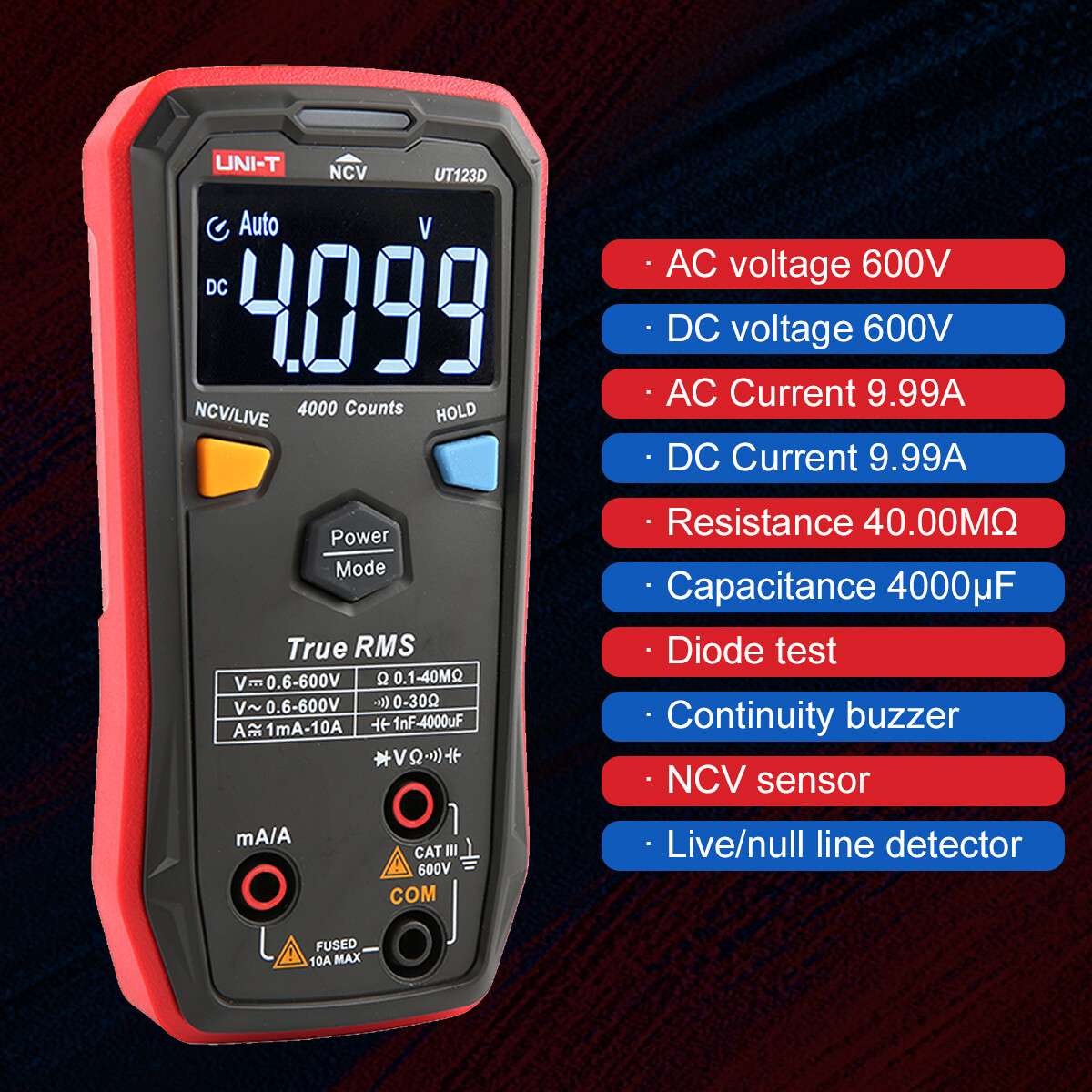 UNI-T Smart Multimeter True RMS AC DC Voltmeter Ammeter Ohm Capacitance Tester