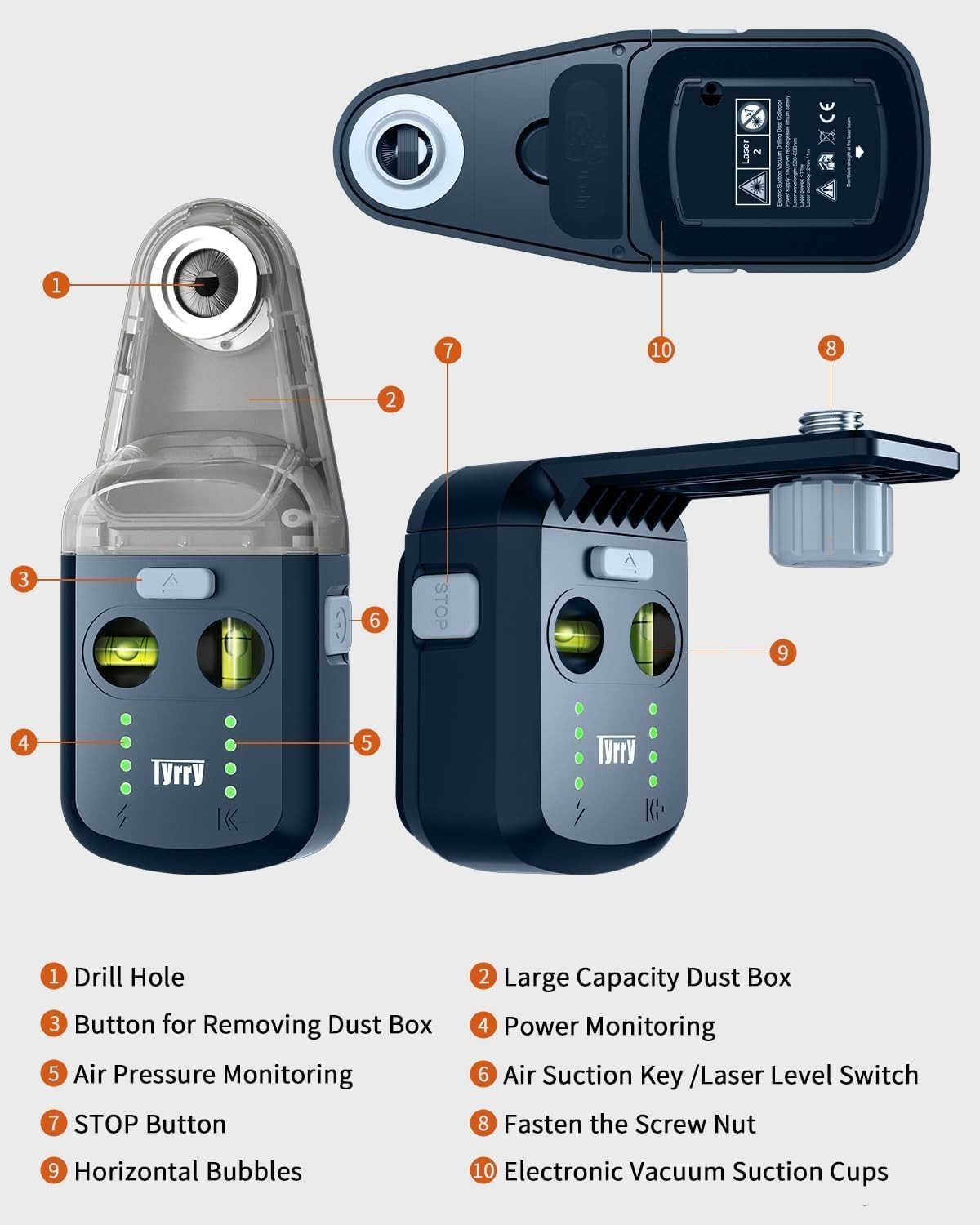 Tyrry DC10-US-12 4-in-1 Laser Level Tool Line Laser Drill Dust Collector Wall