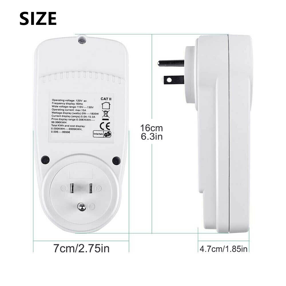 US Plug-in Electricity Power Usage Consumption Meter Energy Monitor LCD Digital